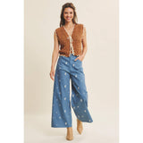 Embroidered Floral Cotton Spandex Pants
