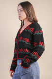 12W3524N-Floral Graphic Detail Knit Sweater Cardigan