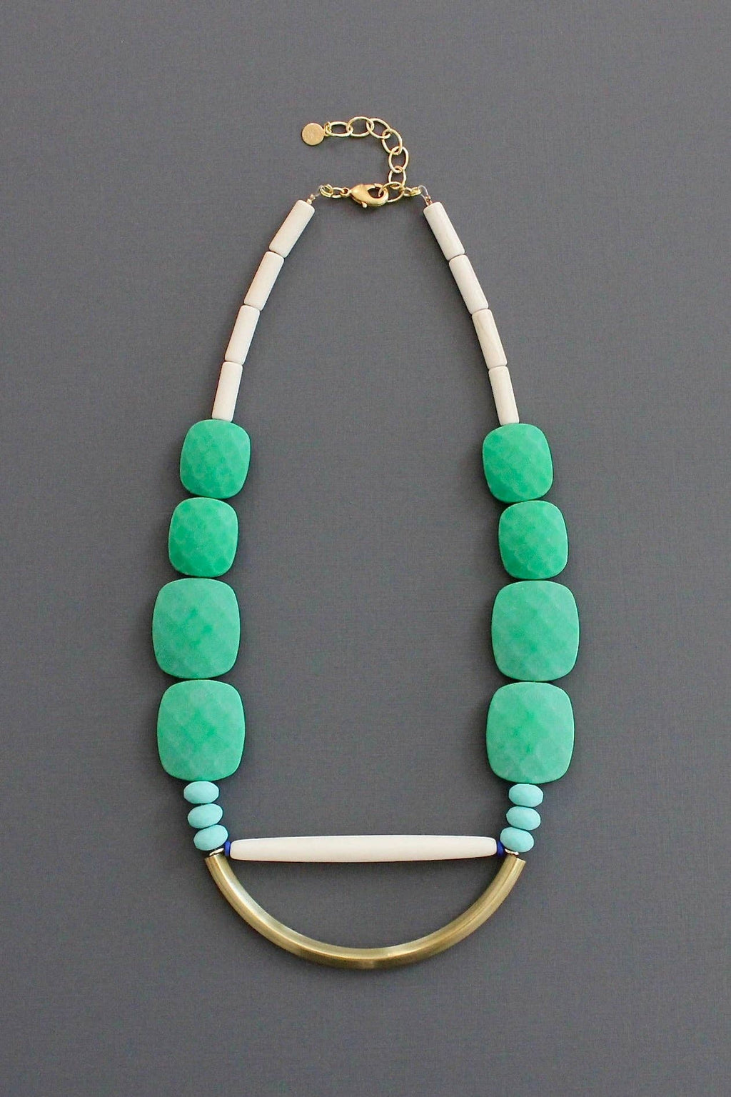 Green and turquoise geometric necklace