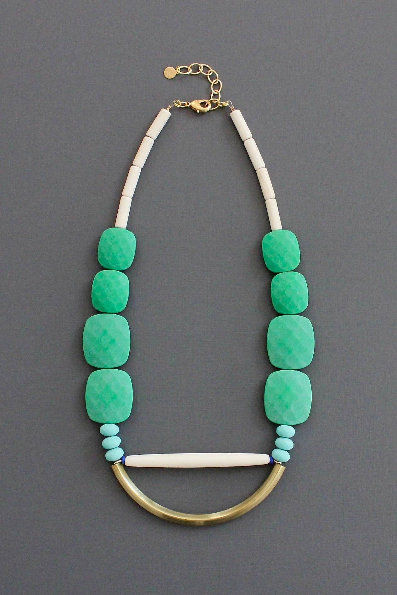 Green and turquoise geometric necklace