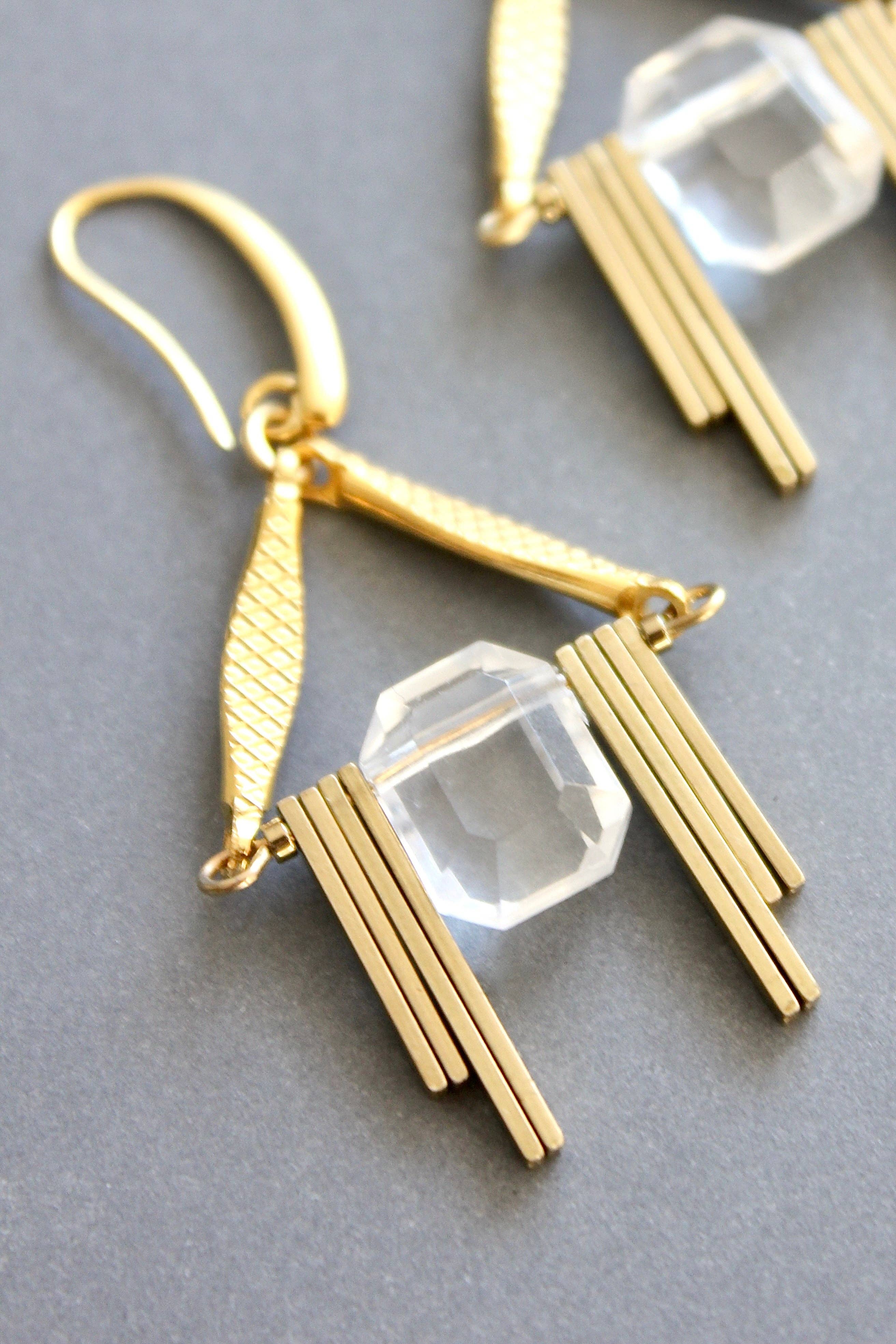 Acrylic and brass geometric earrings