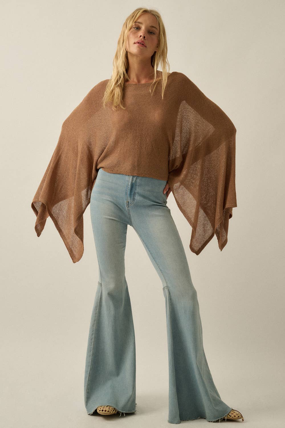 Cropped Poncho Style Knit Sweater