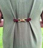 Gold Buckle & Brown Leather Cinch Clip for Dress, Cardigan