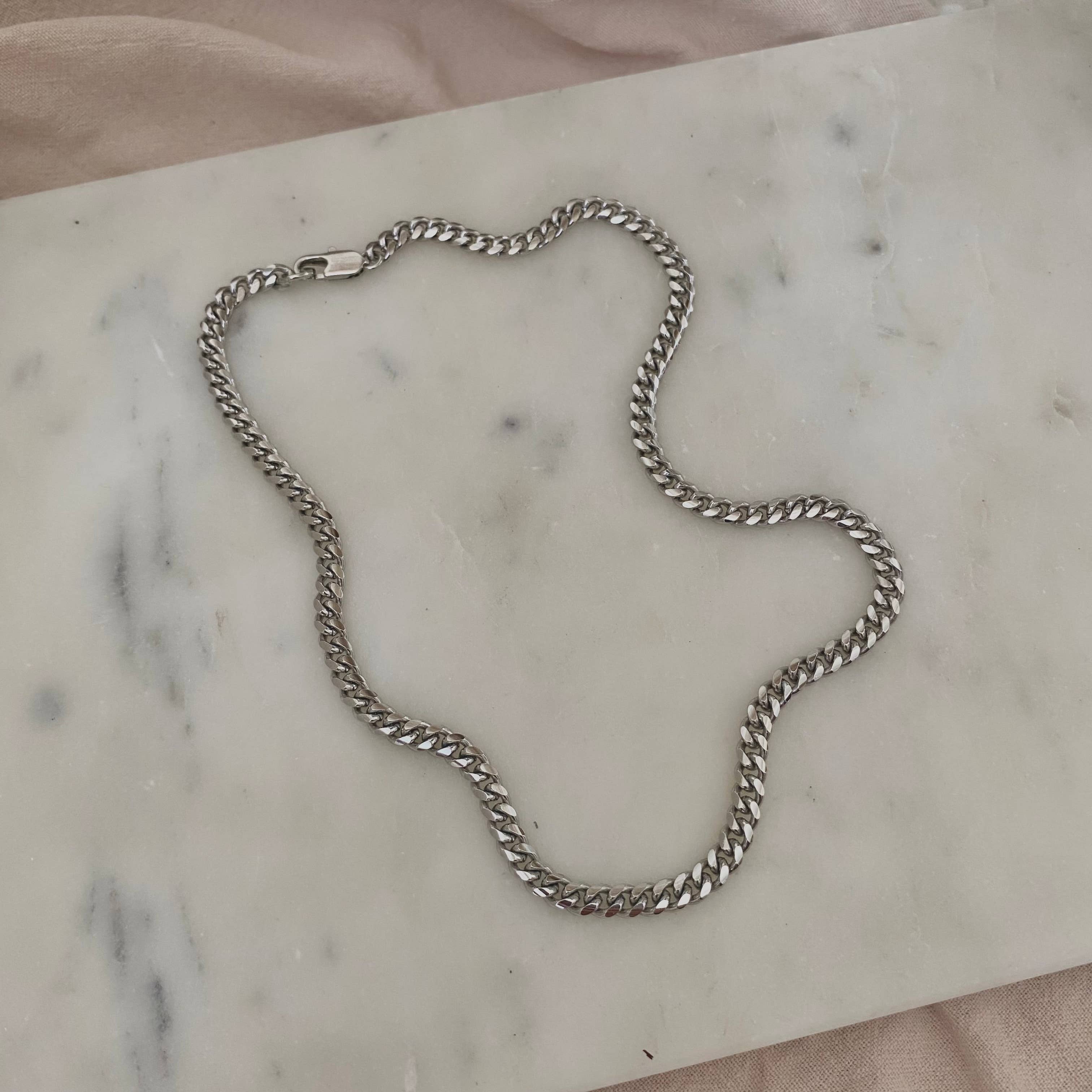 Simple silver layering curb link chain necklace