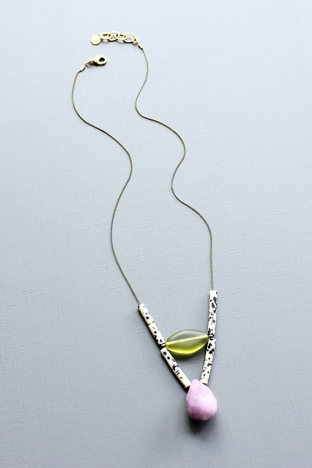 Purple and Dalmatian jasper geometric necklace