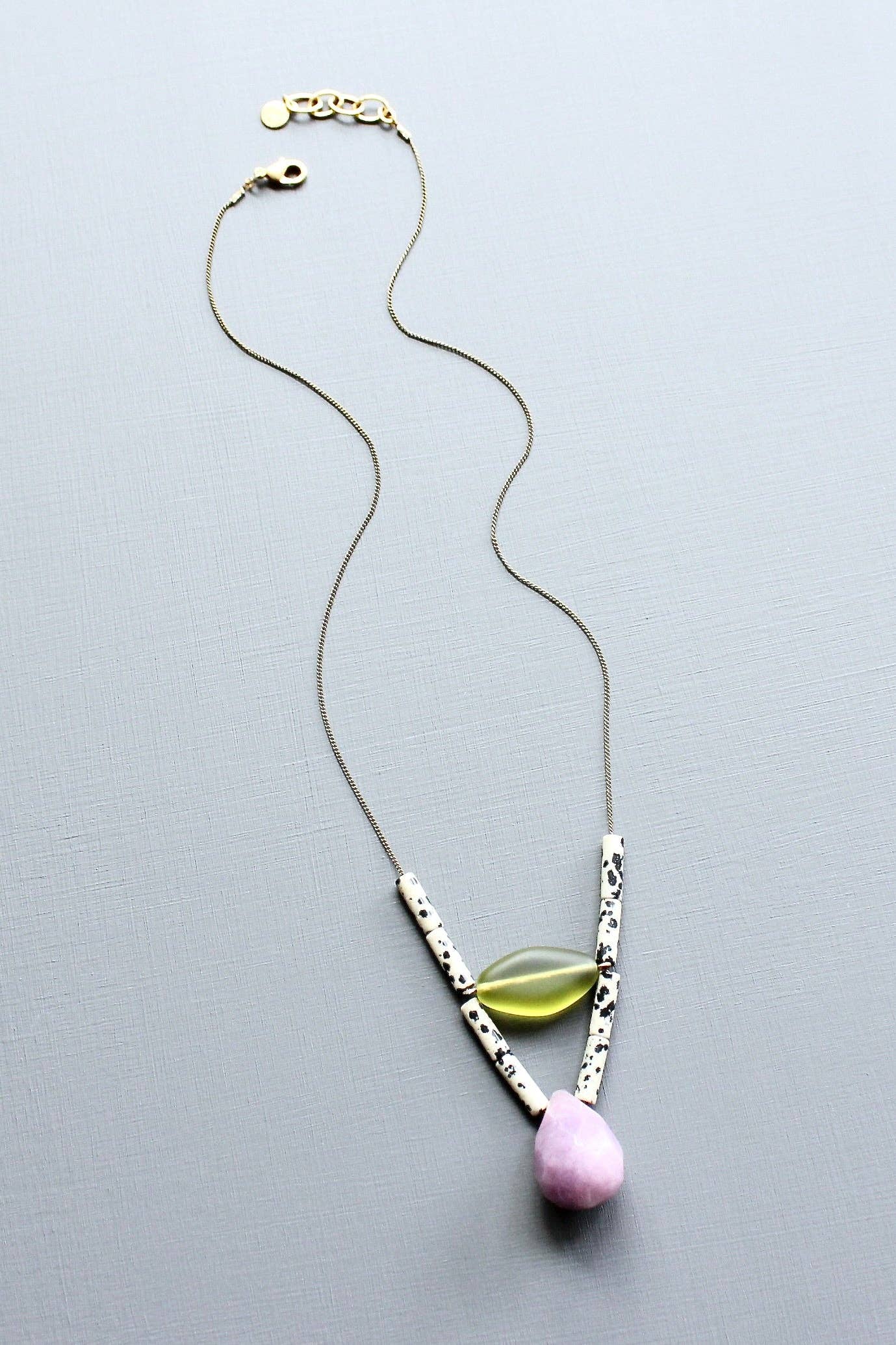 Purple and Dalmatian jasper geometric necklace