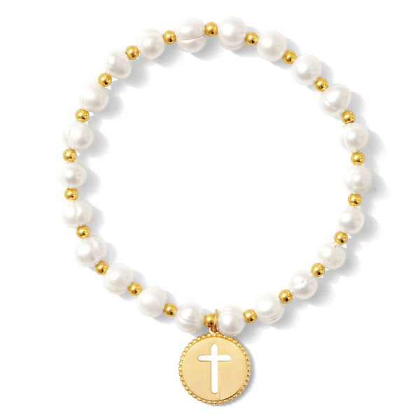 Pearl With Cross Bracelet