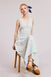 V-neck Sleeveless Plaid Maxi Dress with Back Tie