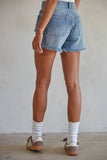 Woven 100% Cotton Denim Distressed Detail Shorts