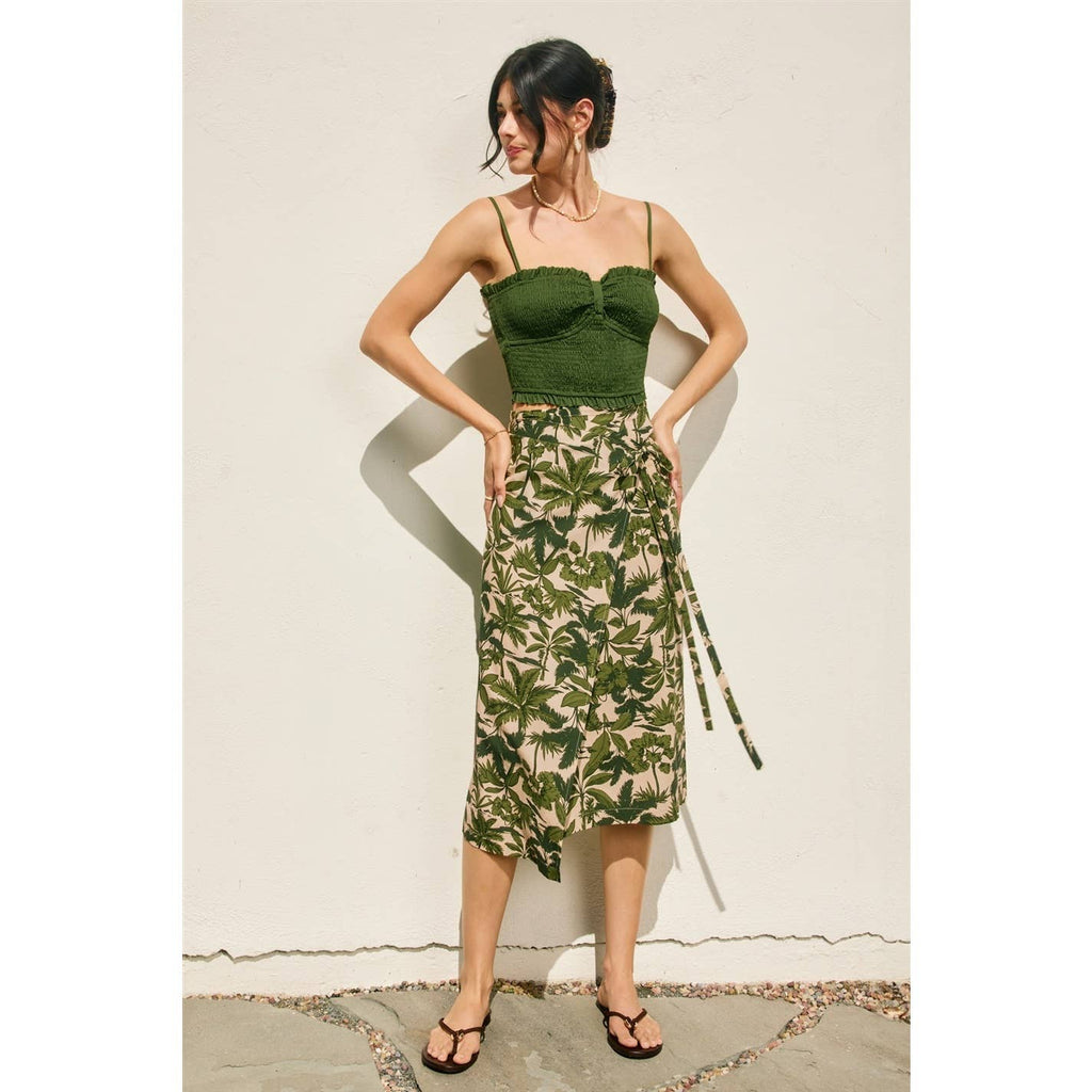Paradise Grove Tilt Midi Wrap Skirt