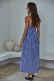 Striped Tube Neck Strapless Flare Maxi Dress