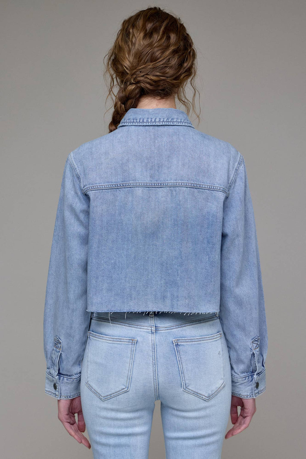 Light wash cropped denim shirt