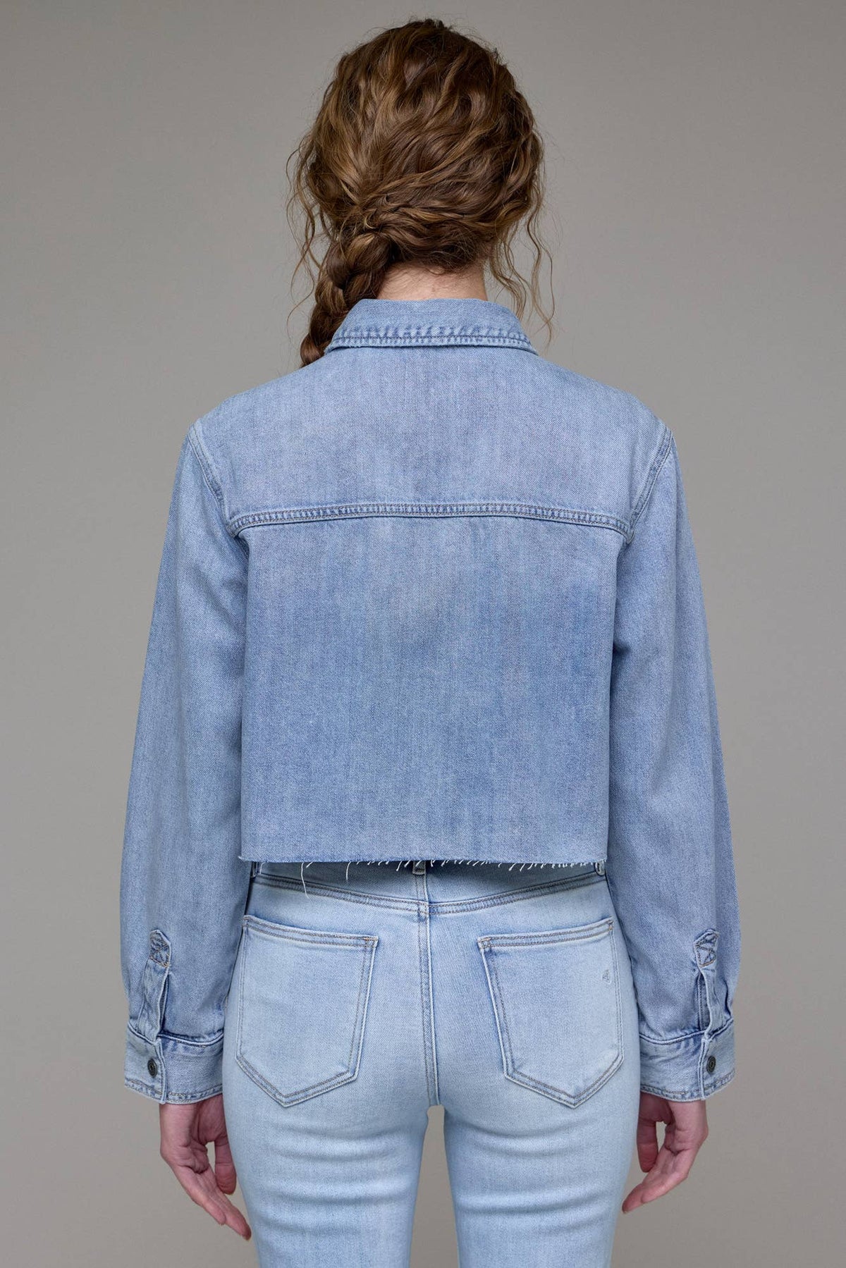 Light wash cropped denim shirt