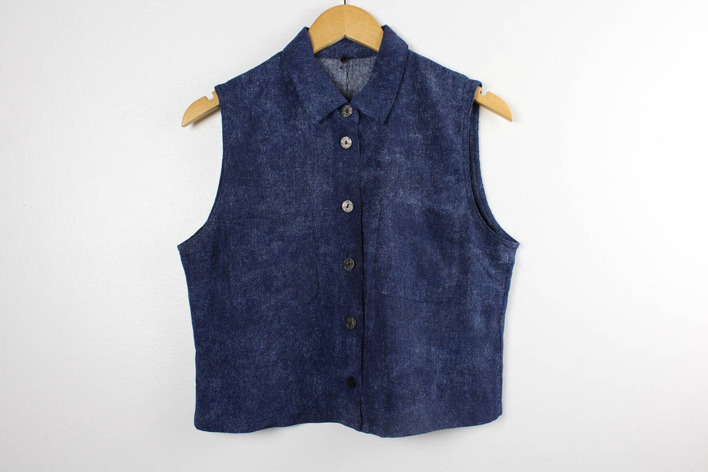 Reworked Sleeveless Button-Up Cropped Blouse - SOLID COLORS