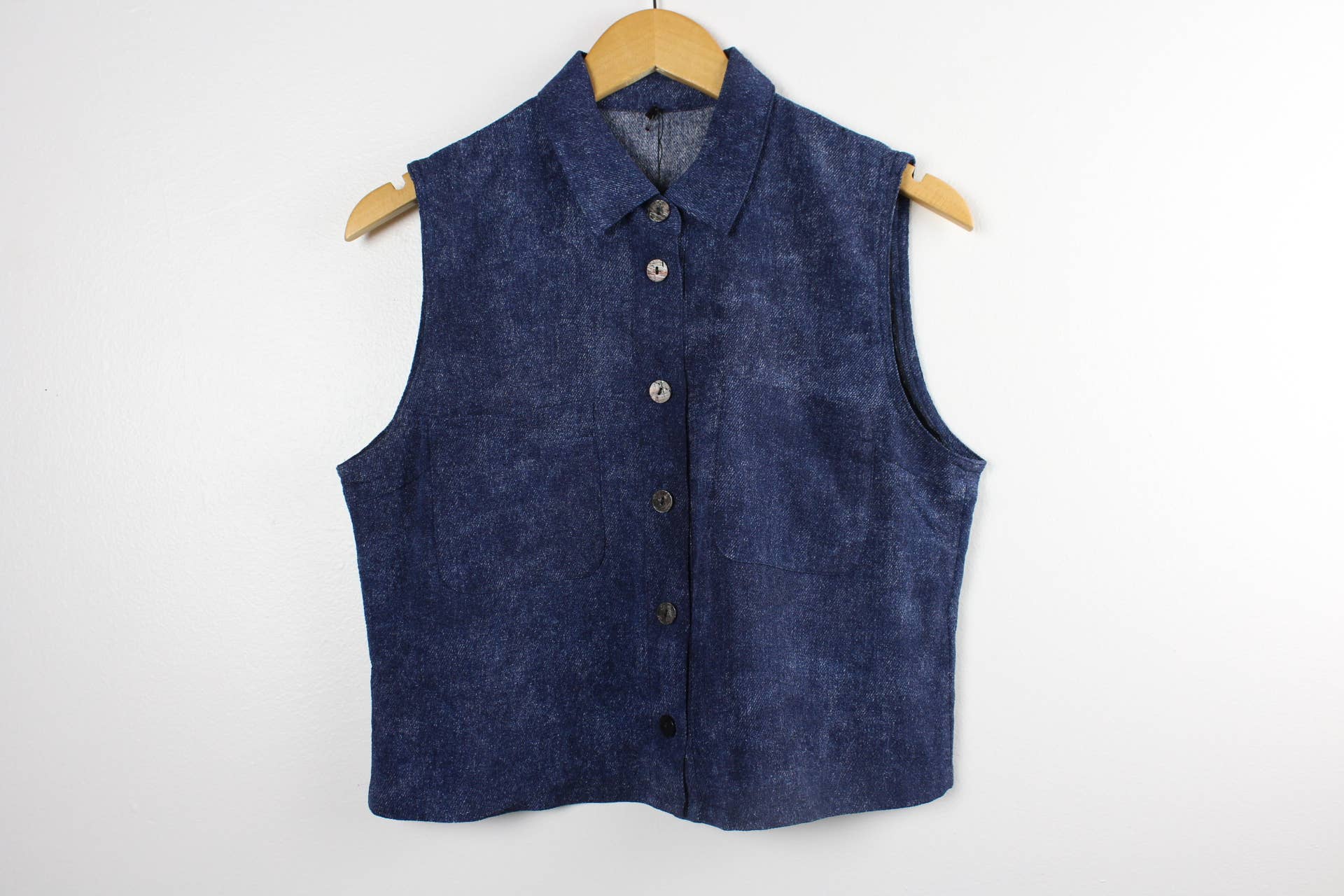 Reworked Sleeveless Button-Up Cropped Blouse - SOLID COLORS