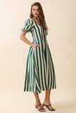 Bold Vertical Stripes Square Neck Midi Dress