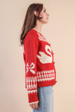 12W3463N-Oversized Graphic Casual Knit Sweater Cardigan