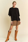WASHED CREW NECK DROPPED DOLMAN SLEEVES TOP