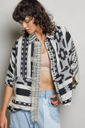 Raw Edge Paneled Oversized Button-Down Shirt