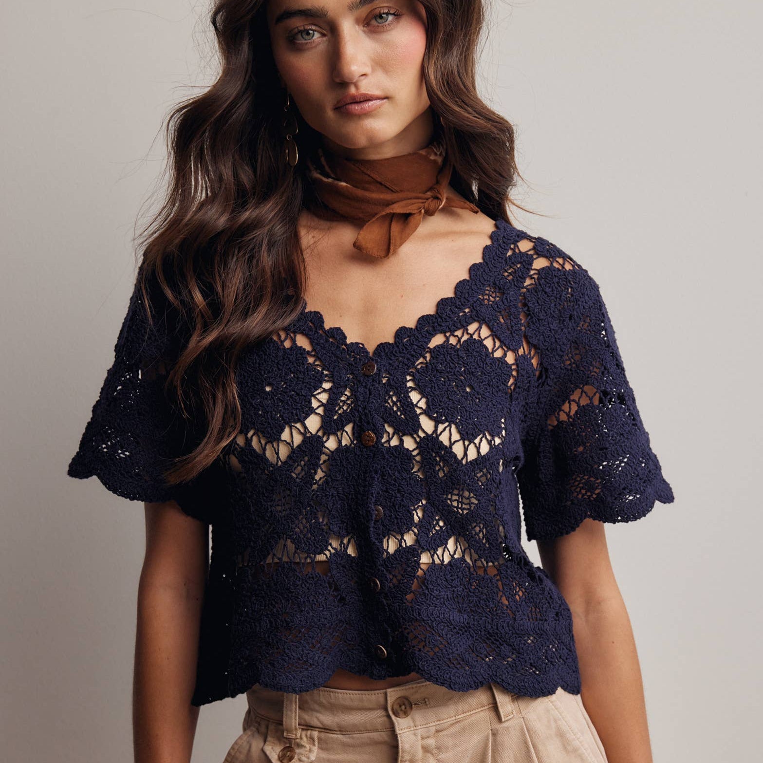 Crochet Lace Short Sleeve Top