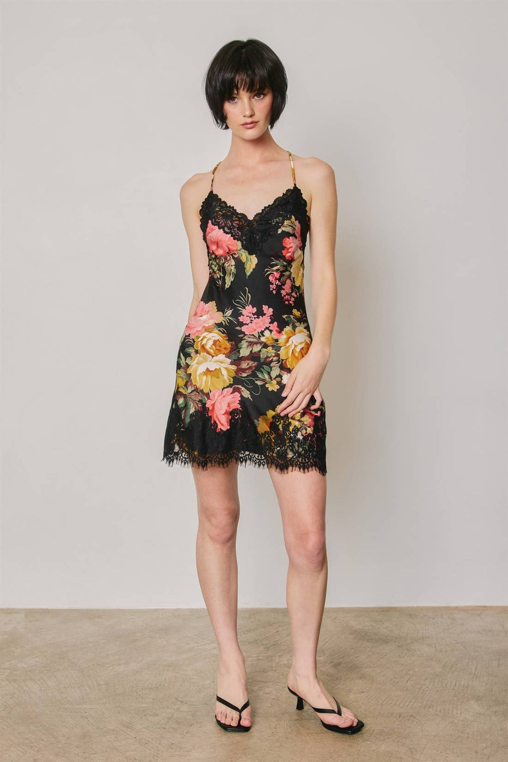 Floral Lace Trim Slip Mini Dress