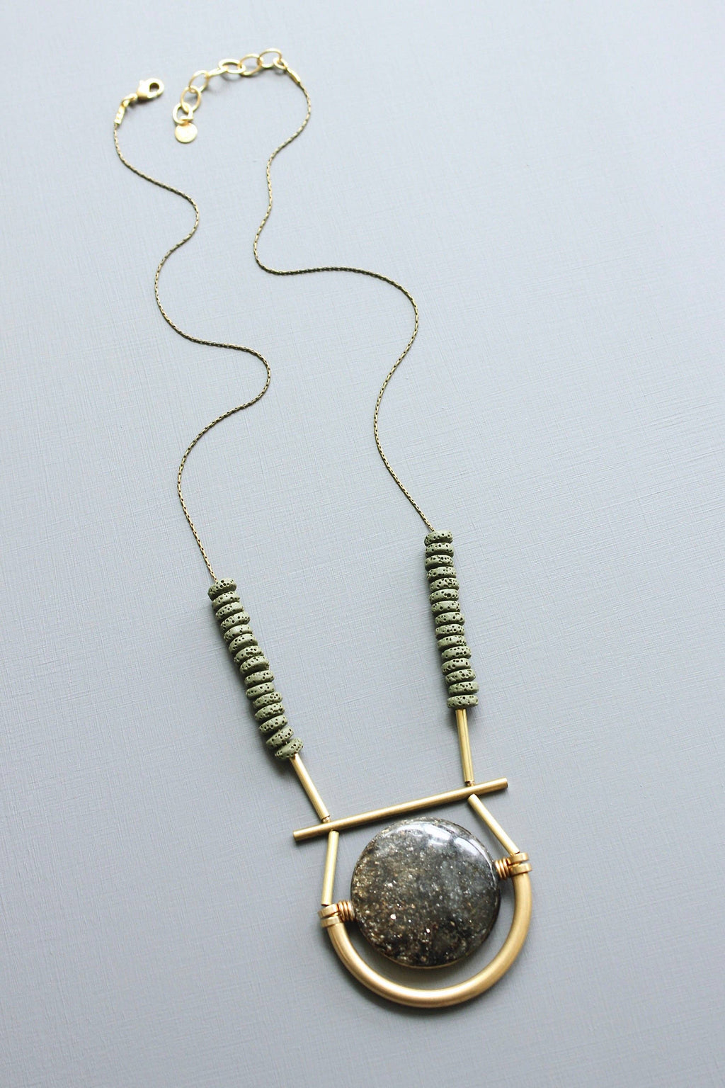 Black and moss geometric pendant necklace