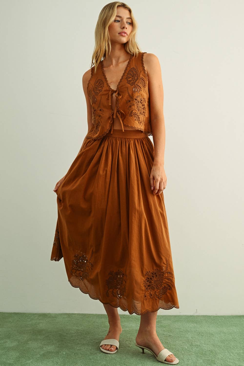 Melissa Embroidered Tie Front Sleeveless Top
