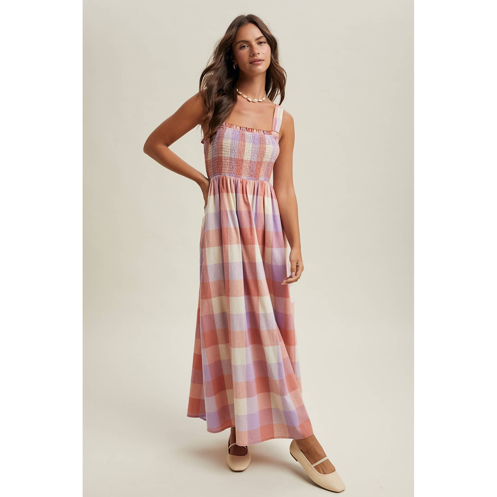 MULTICOLOR PLAID MIDI DRESS
