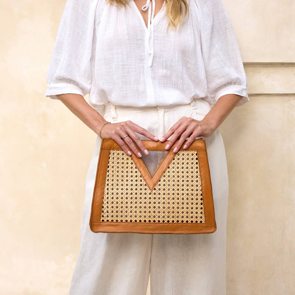 Rattan Brown Cane Weave Triangle Summer Resort Handbag
