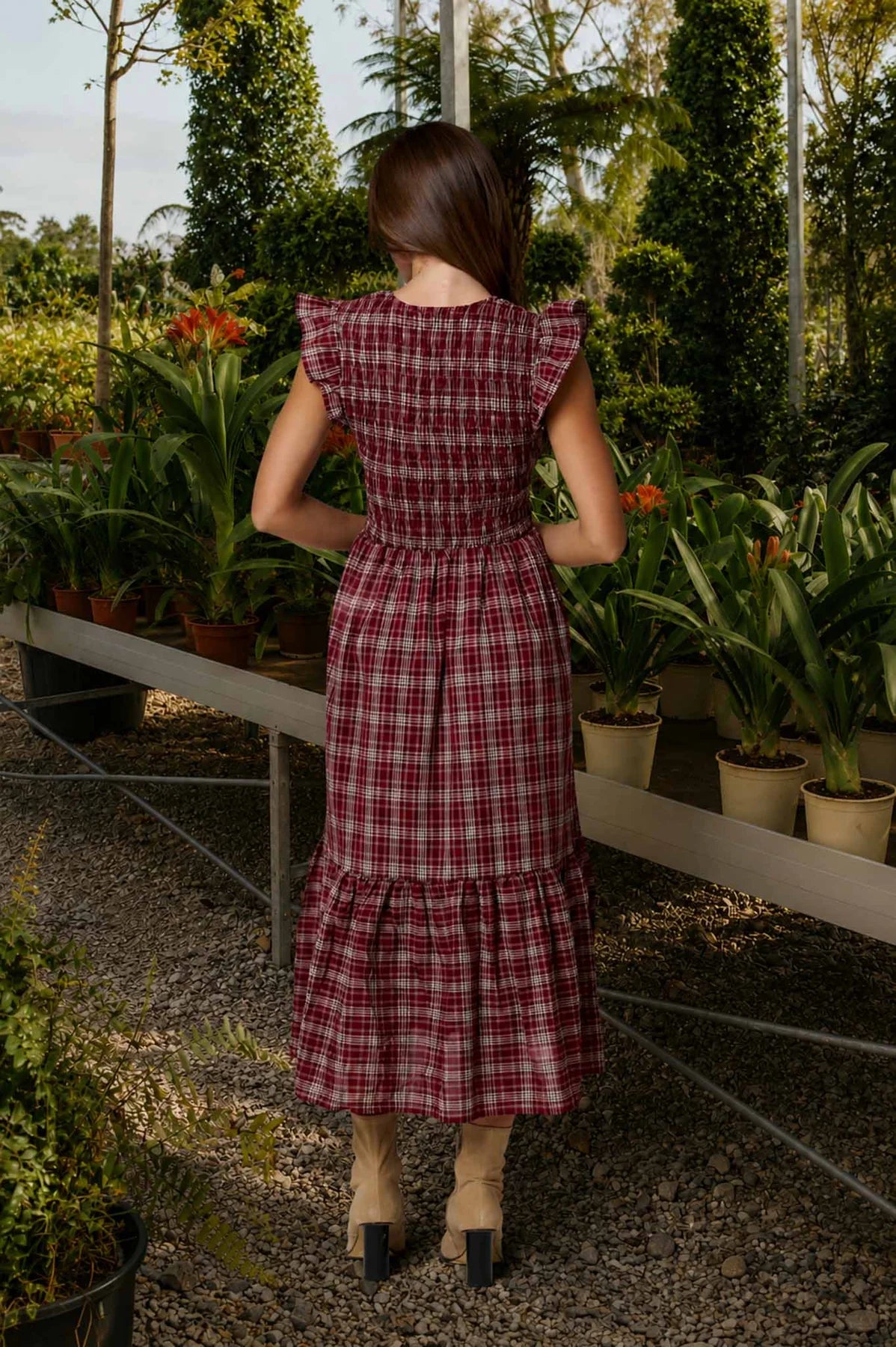 Savannah Plaid Smocked Midi Dress