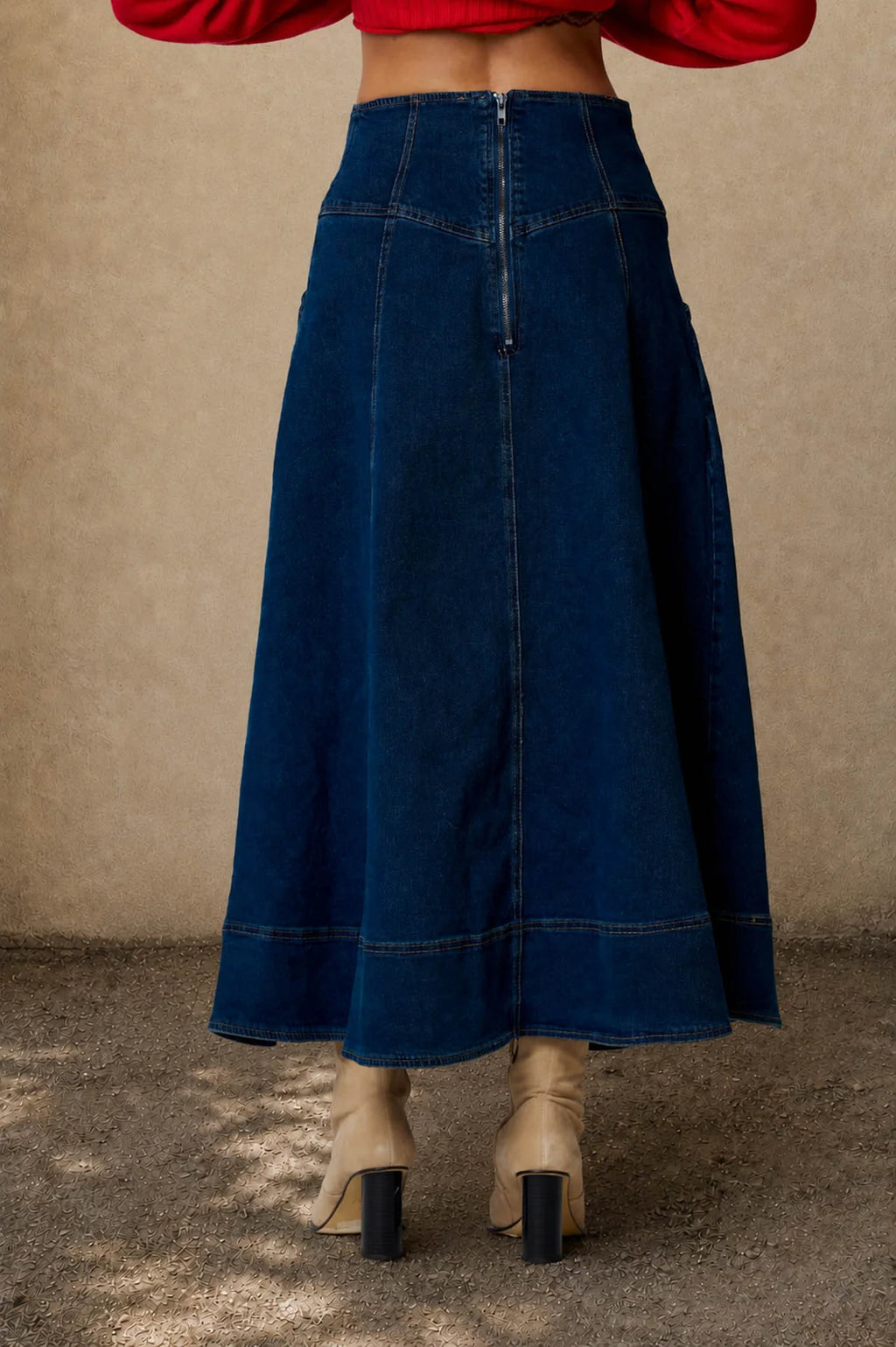 Willow Lace-Up Denim Midi Skirt