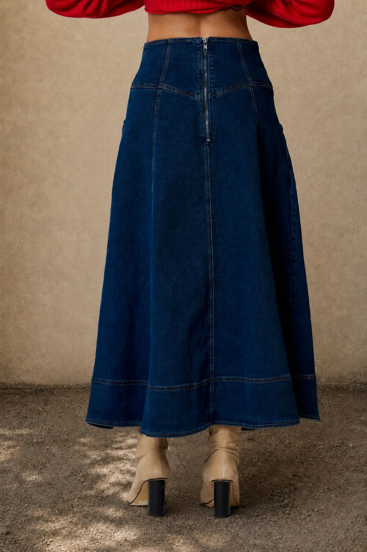 Willow Lace-Up Denim Midi Skirt