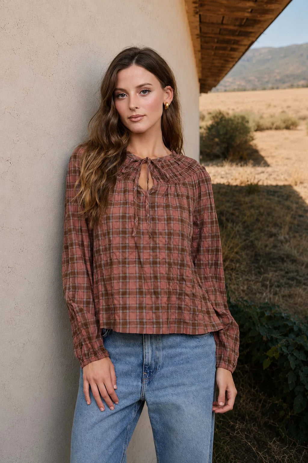 Audrey PLAID YOKE FRONT LONG SLEEVE TOP