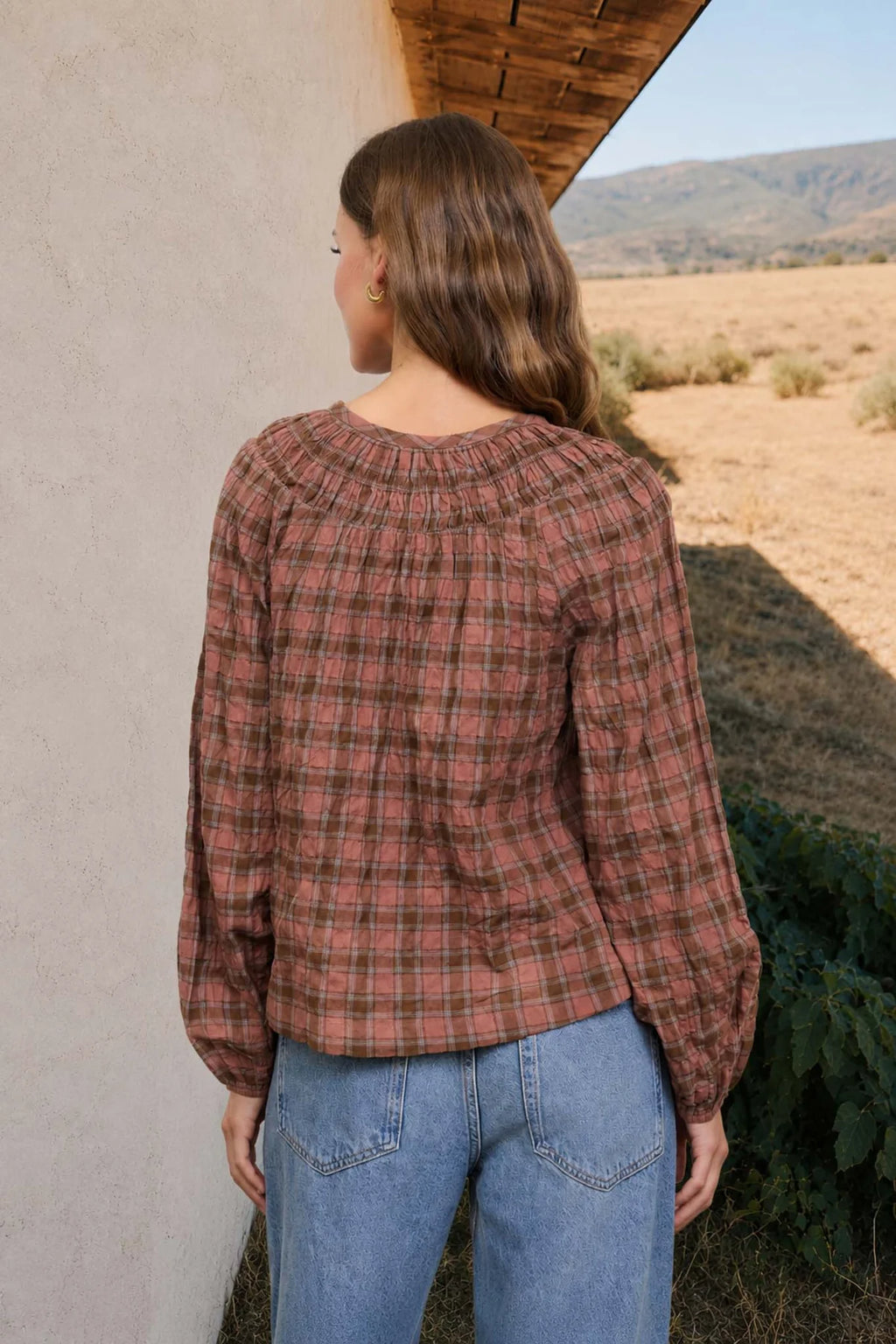 Audrey PLAID YOKE FRONT LONG SLEEVE TOP