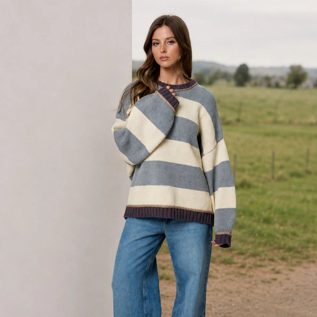 ASPEN OVERSIZED STRIPE CREW NECK LONG SLEEVE SWEATER