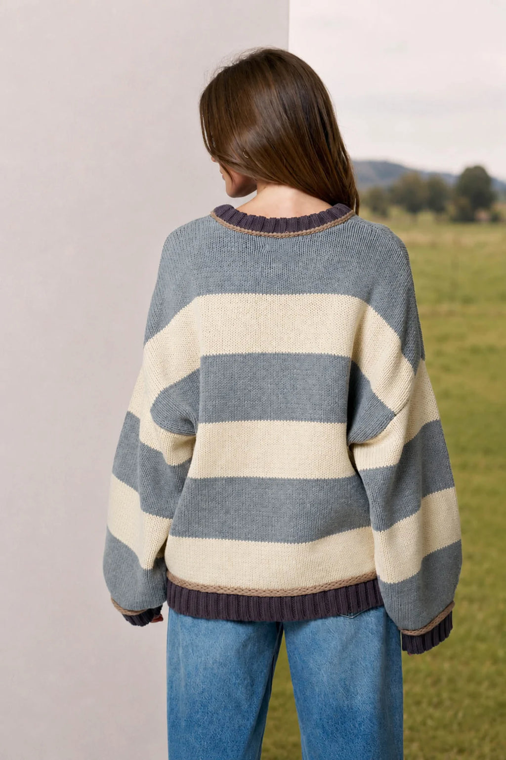 ASPEN OVERSIZED STRIPE CREW NECK LONG SLEEVE SWEATER