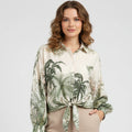 Tropical Palm Tree Button Down Long Sleeve Tie Top