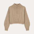 Farrah High Neck Zip-Up Cable Knit Sweater - Mustard