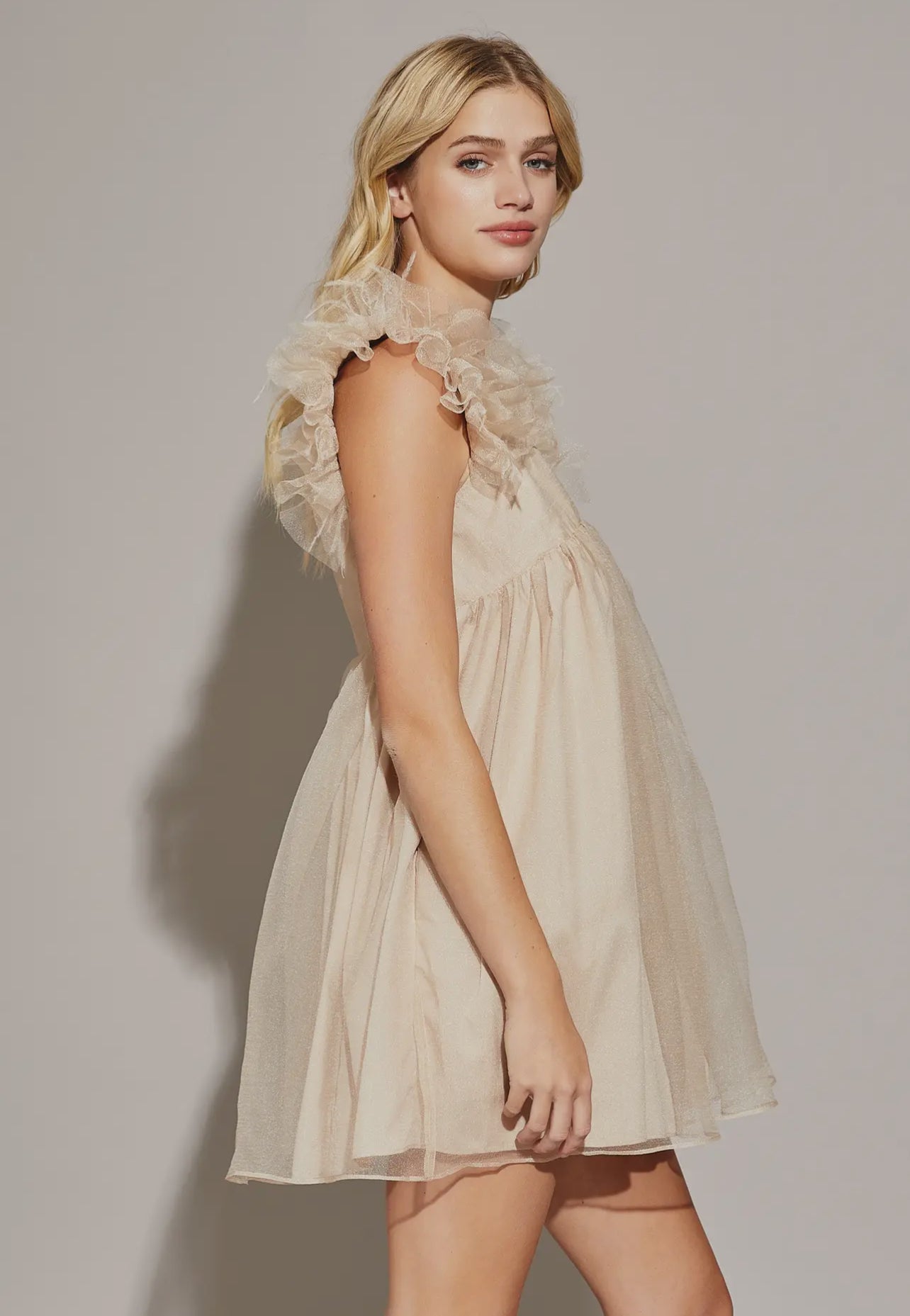 Ruffle sleeve V Neck Romper Dress- CLEARANCE