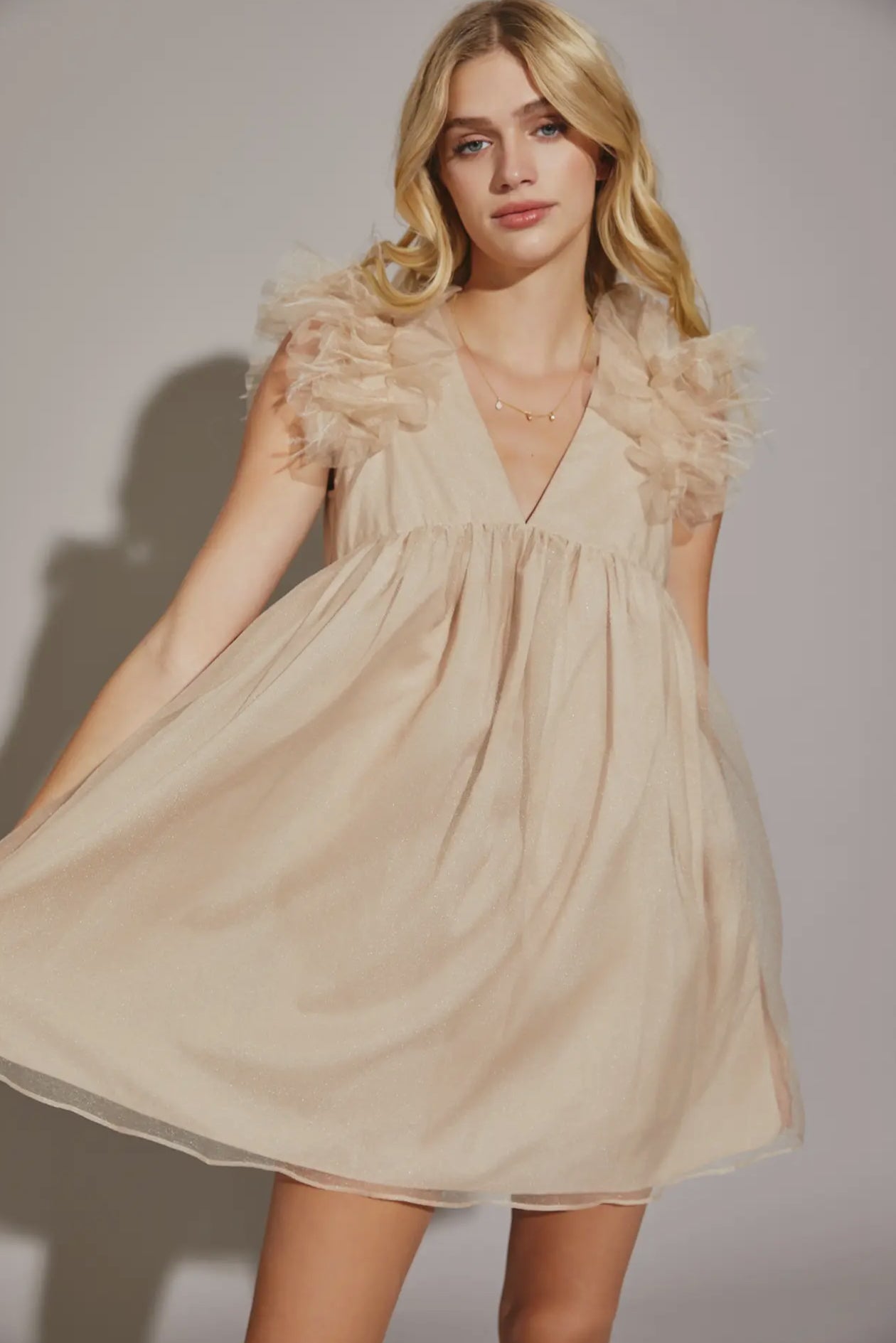 Ruffle sleeve V Neck Romper Dress- CLEARANCE