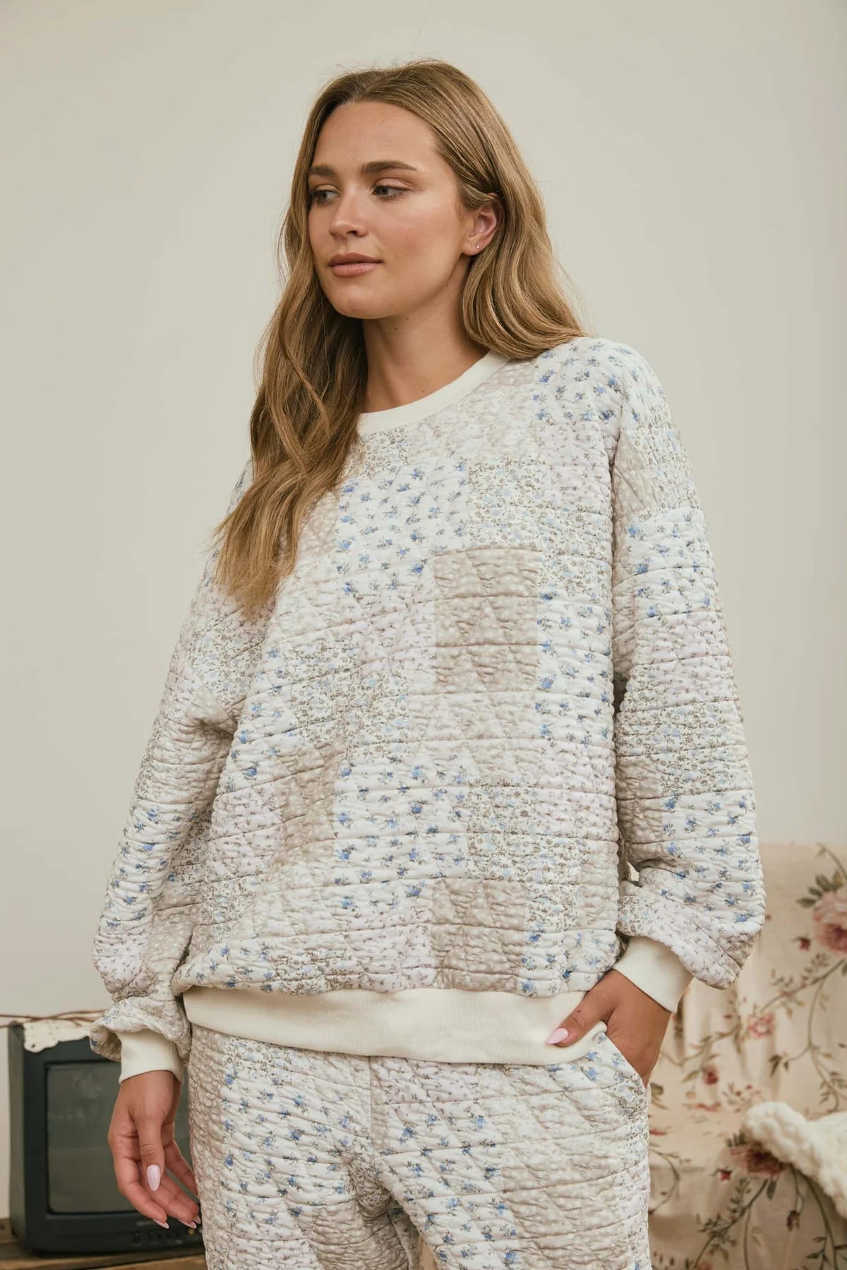 Jemma Patchwork Floral Quilted Knit Pullover - 2 Colors