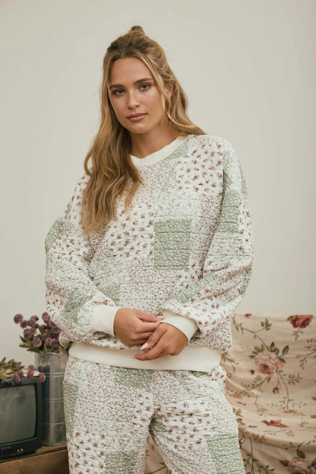 Jemma Patchwork Floral Quilted Knit Pullover - 2 Colors