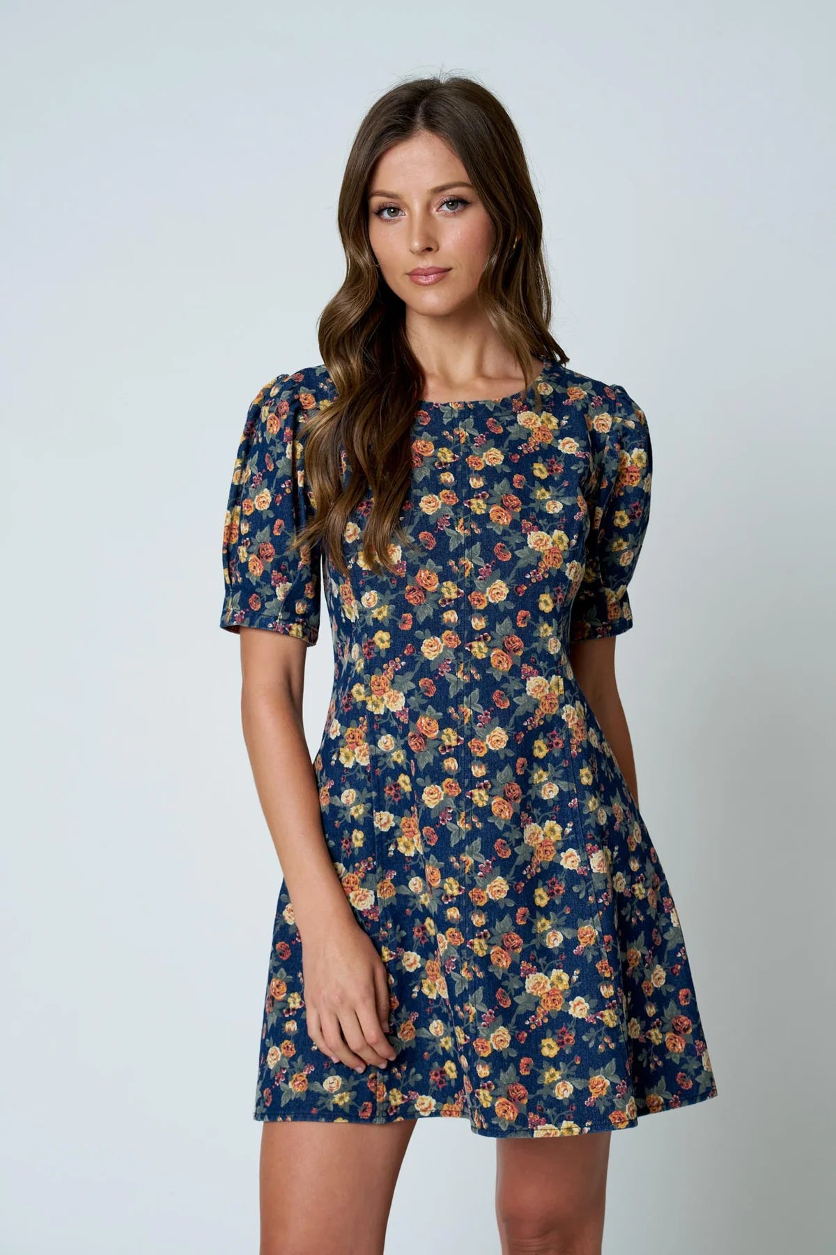 Mindy Floral Denim Mini Dress