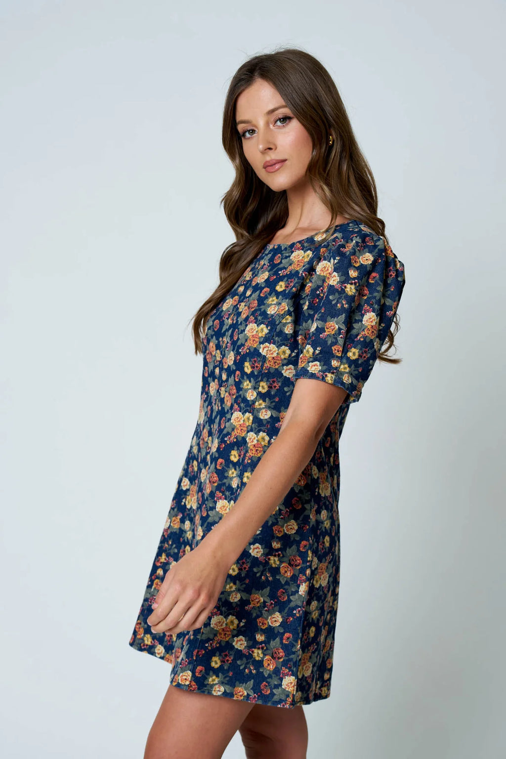 Mindy Floral Denim Mini Dress