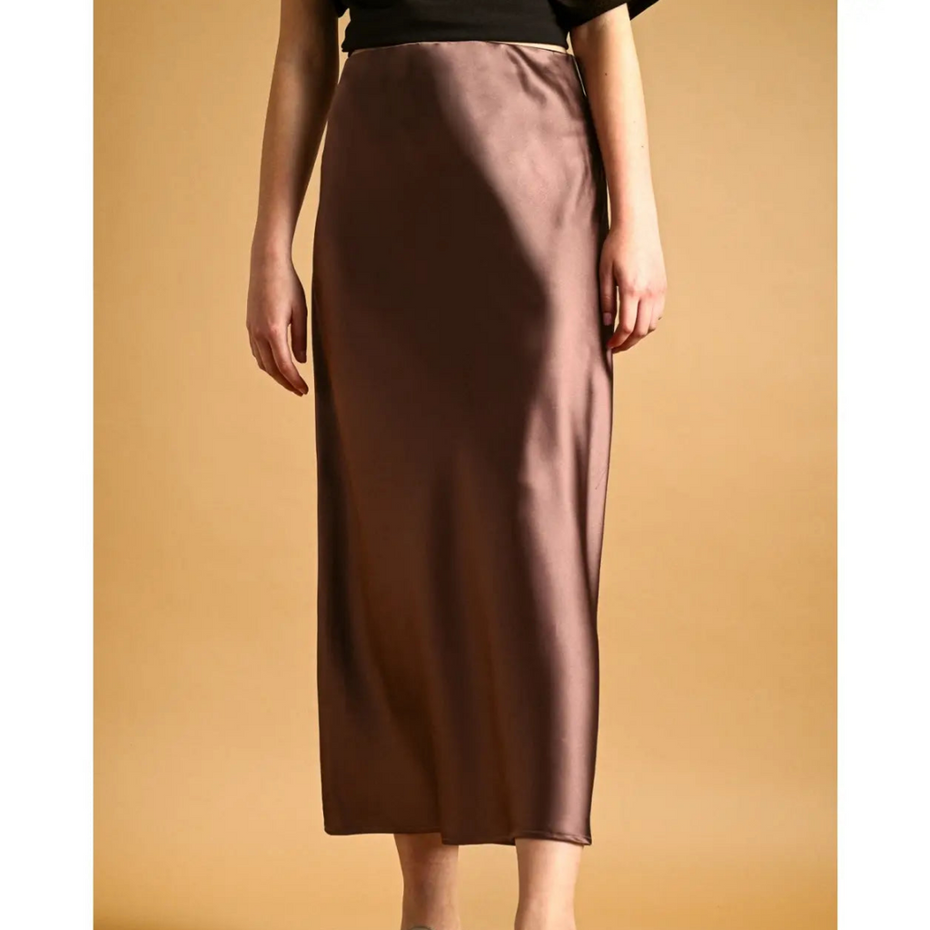 Rowan Brown Satin Maxi Skirt