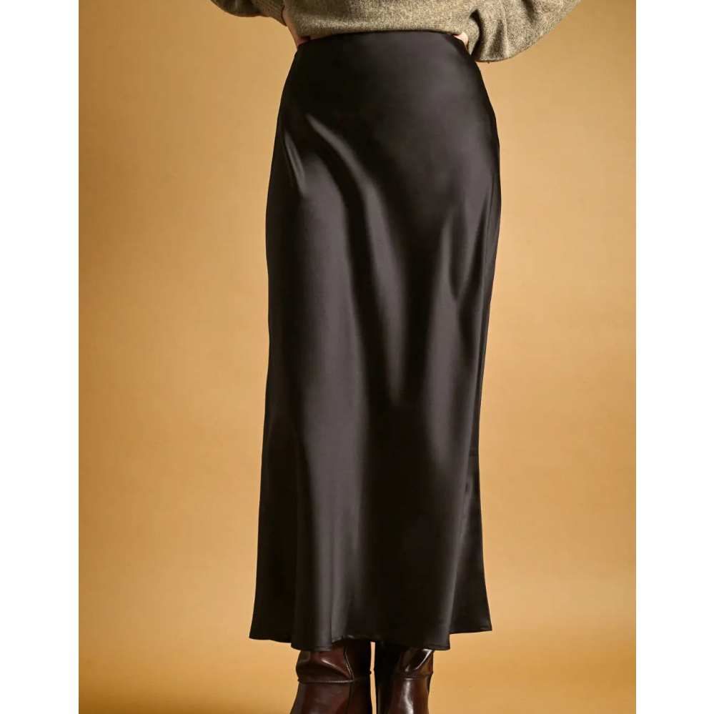Rowan Black Satin Maxi Skirt