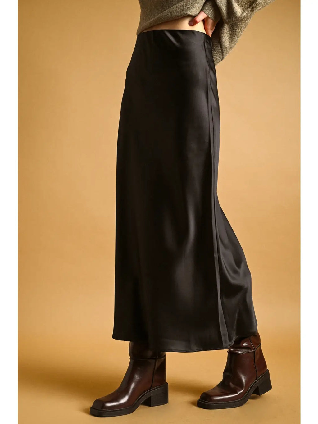 Rowan Black Satin Maxi Skirt
