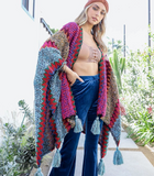 Western Colorful Crochet Patterned Ruana- CLEARANCE