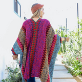 Western Colorful Crochet Patterned Ruana- CLEARANCE