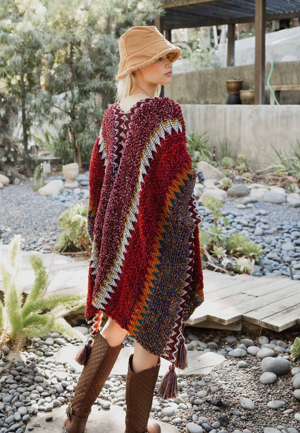 Western Colorful Crochet Patterned Ruana- CLEARANCE